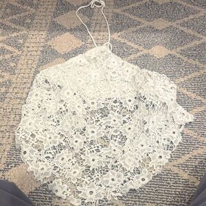 Free People White Floral Crochet Halter Top